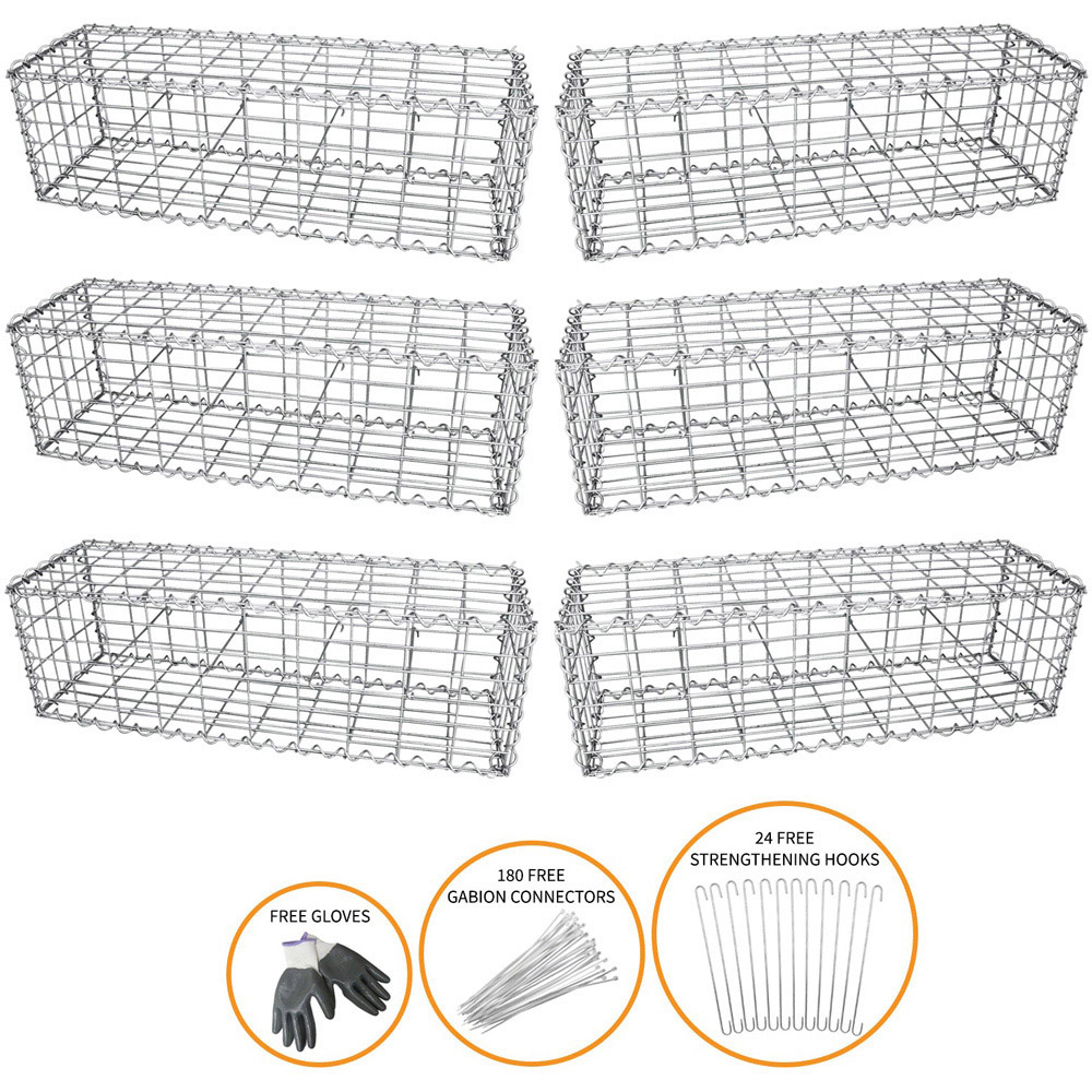 MonsterShop Galvanised Steel Gabion Basket 100 x 30 x 30cm 6 Pack Image 4