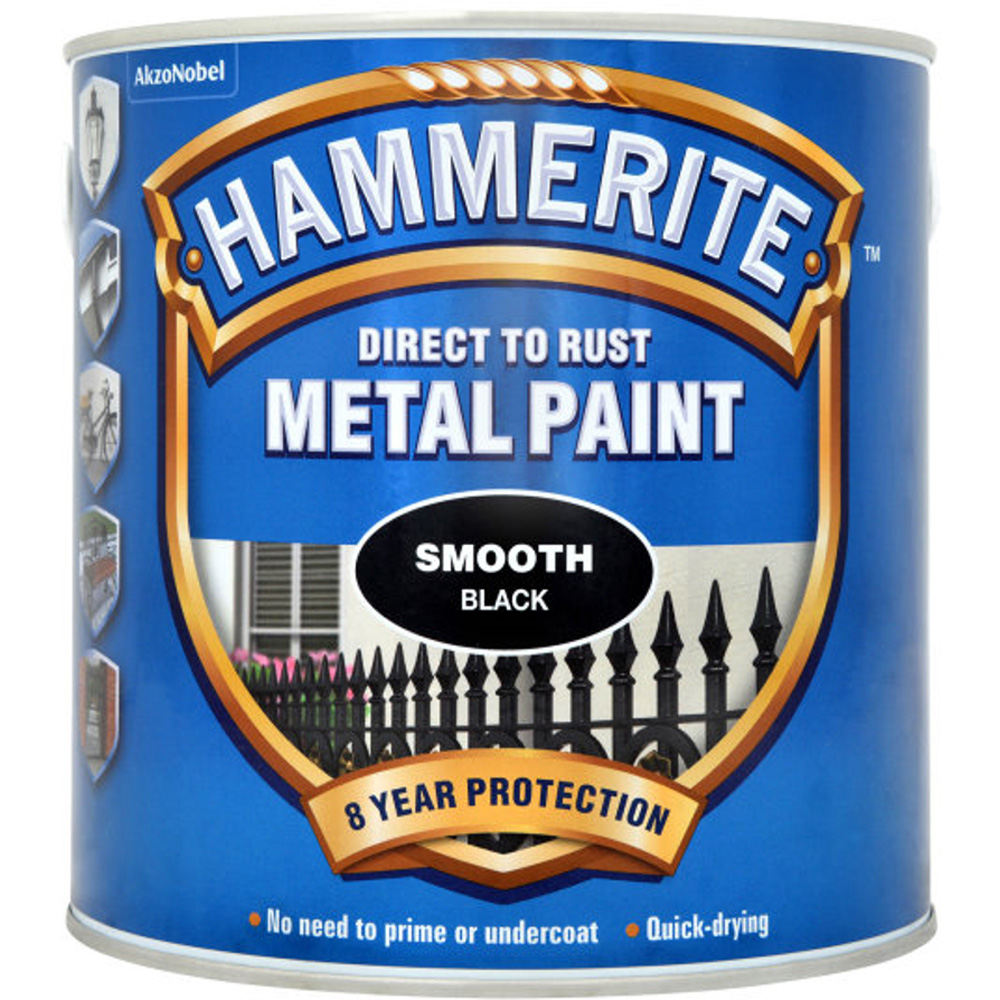Hammerite Smooth Black Direct to Rust Metal Paint 2.5L Image 2