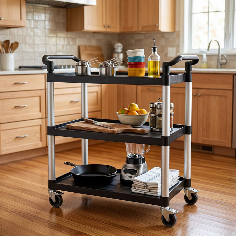 Levede Black 3 Shelf Rolling Tool Storage Cart Image 3