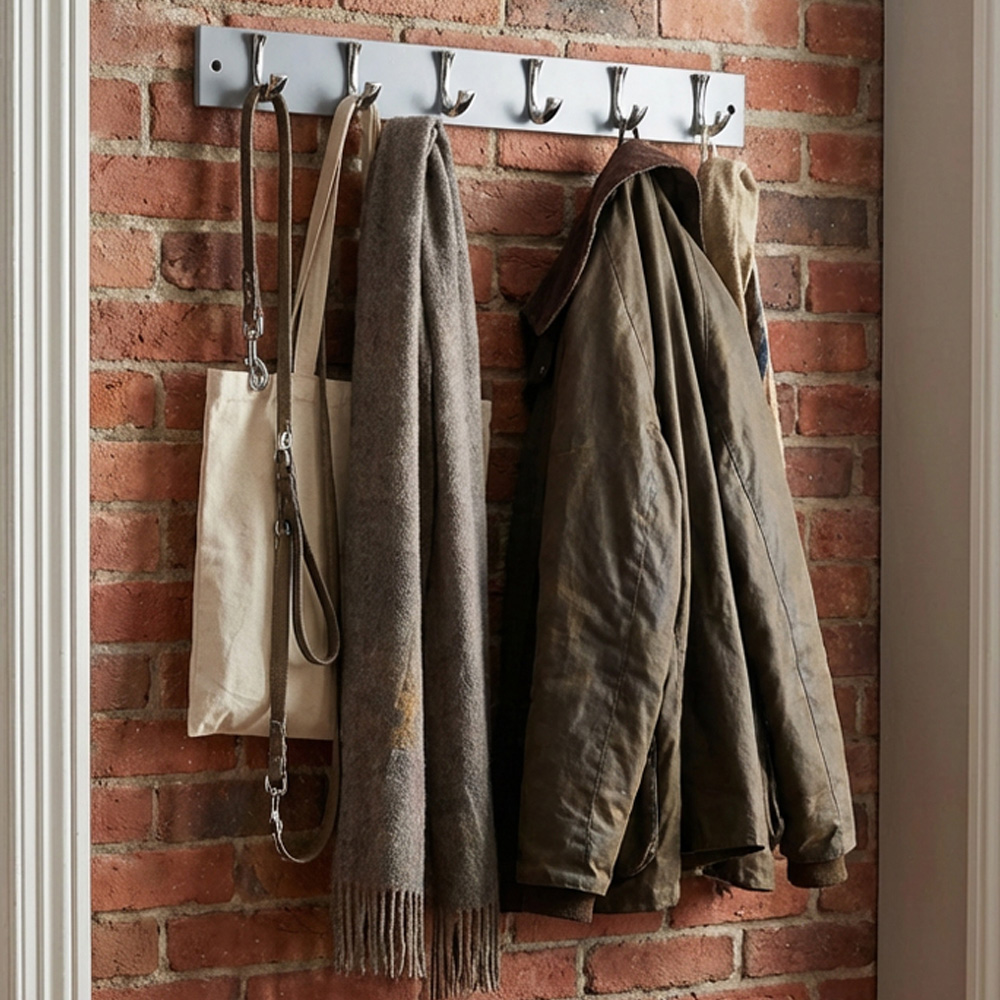 Grey and Chrome Ribbed 6 Hook Coat Rail Image 6