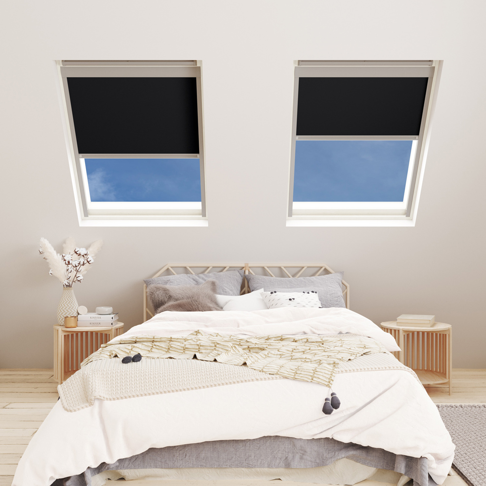 Bloc Blinds Black Blackout Silver Frame Size M08 Velux Roof Window Skylight Blind Image 2
