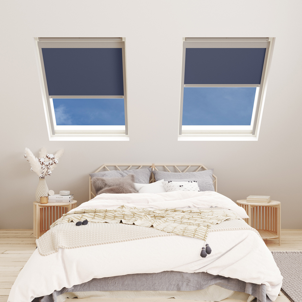 Bloc Blinds Navy Blackout Silver Frame Size FK06 Velux Roof Window Skylight Blind Image 2