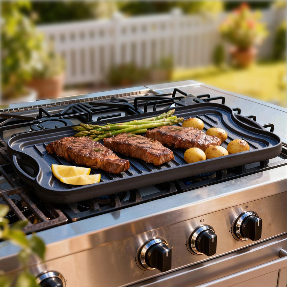 Toque Cast Iron Reversible Griddle Plate Non-Stick Grill Skillet 50.5cm Image 2