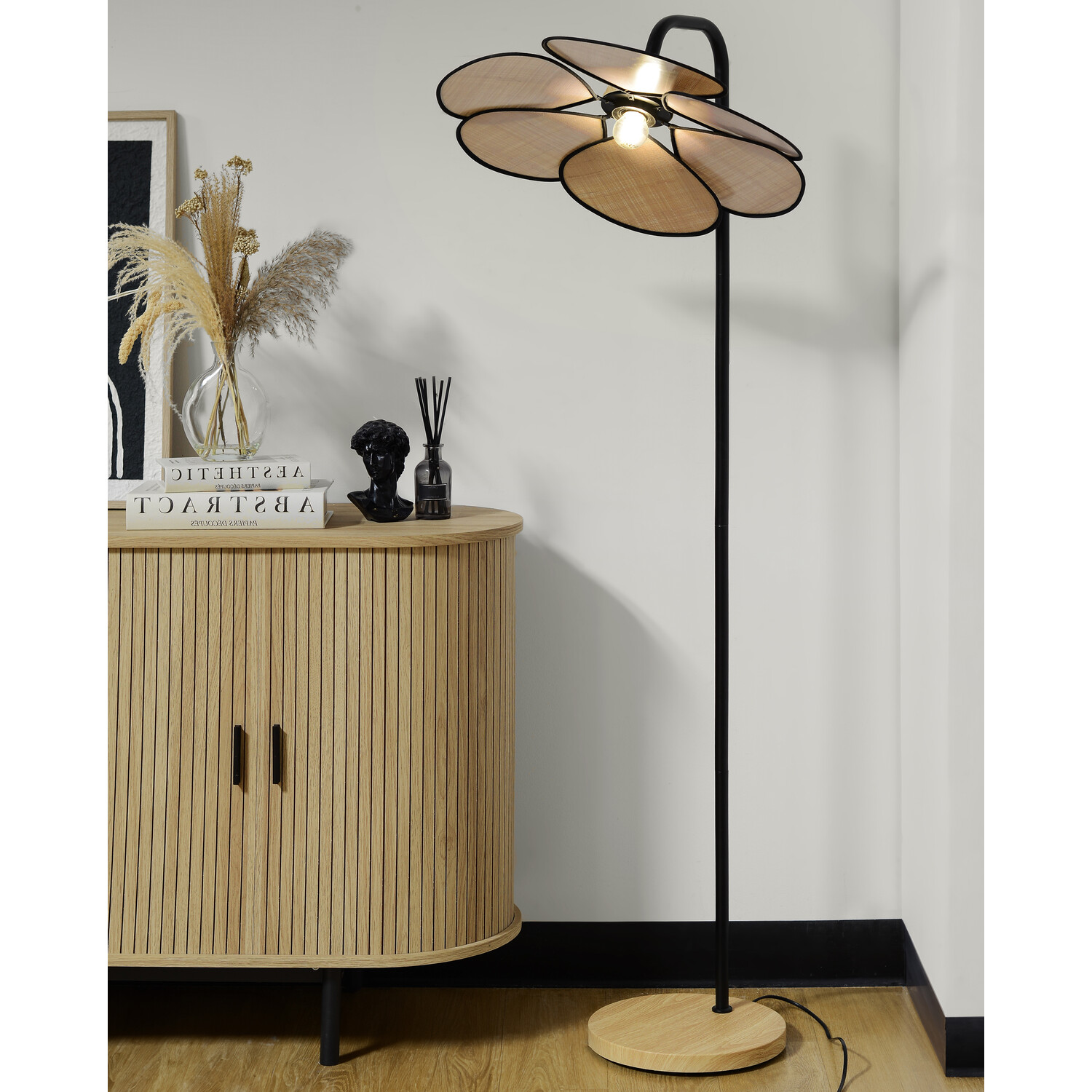 Raylee Floor Lamp - Wood and Black Image 12