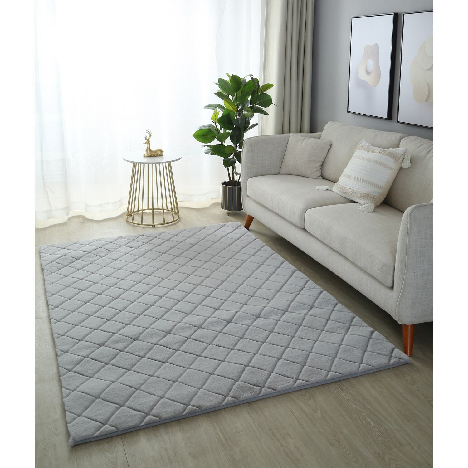 Milly Silver Faux Rabbit Fur Rug Image 2