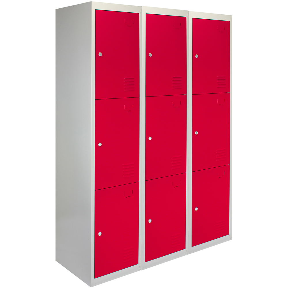 Monstershop 3 Door Red Metal Storage Locker 3 Pack Image 2