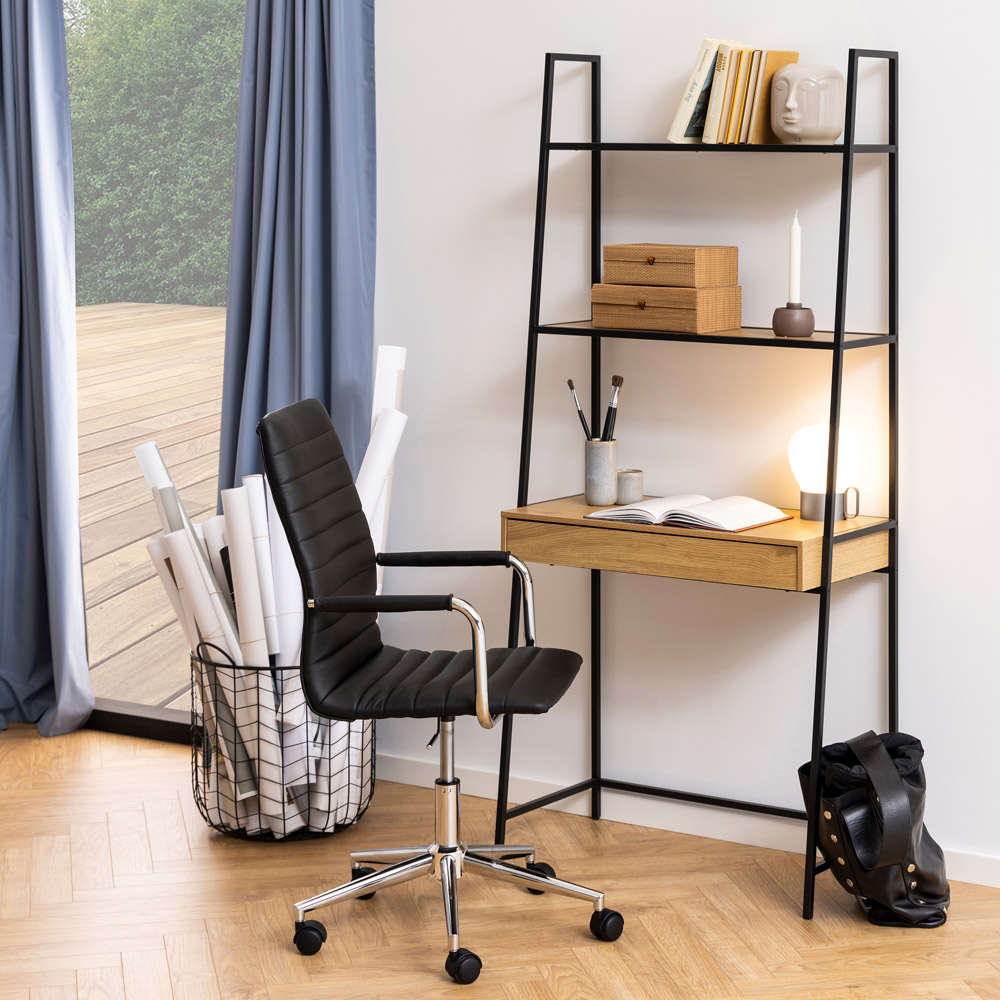 Florence Seaford Single Drawer 3 Shelf Oak and Black Bookcase Image 9