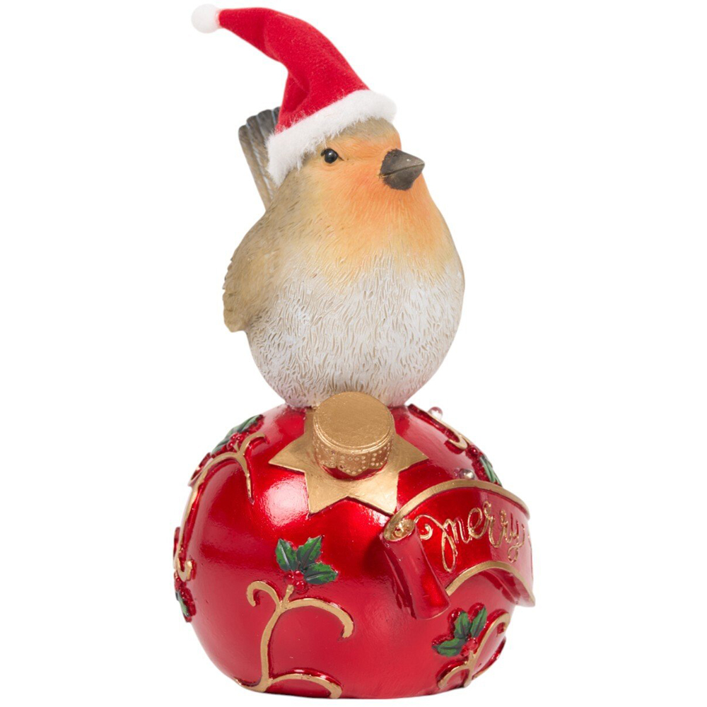 Christmas Robin on LED Bauble OrnamentRed Image 1