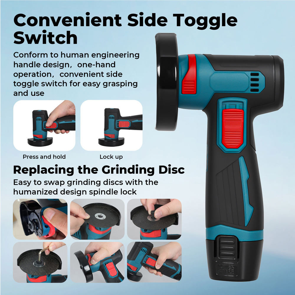 Traderight HW0293-UK Cordless Angle Grinder with 2 Batteries and Charger 12V Image 8