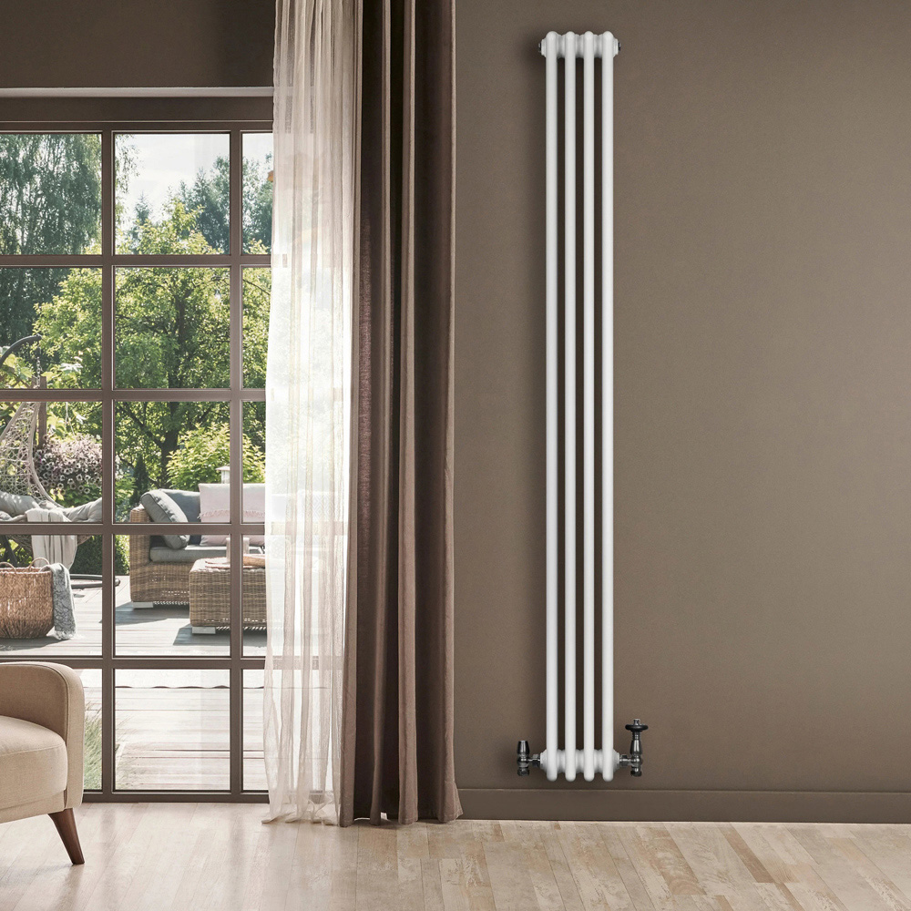 MonsterShop White 4 Column Radiator and Chrome Valve Set 3931 BTU 1800 x 200mm Image 2