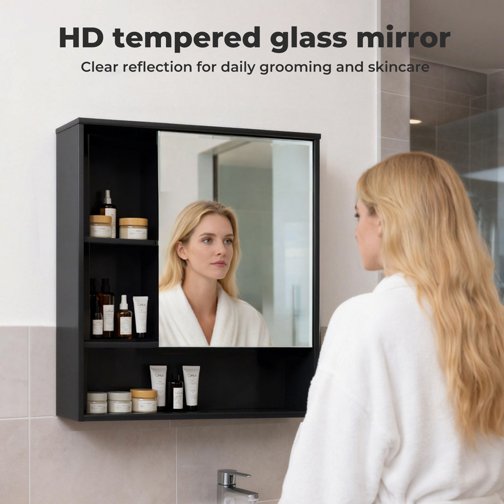 Levede Black Single Door Wall Mounted Bathroom Mirror Cabinet Image 5