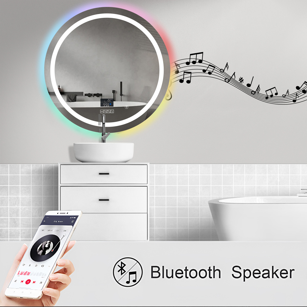 ENER-J RGB LED Rectangular Anti-Fog Round Mirror with Bluetooth Speaker 70cm Image 4