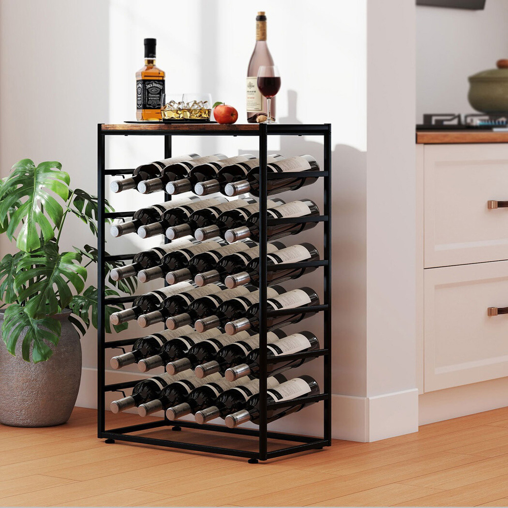 Levede Black and Brown Wooden Freestanding Wine Rack 30 Bottle Image 2