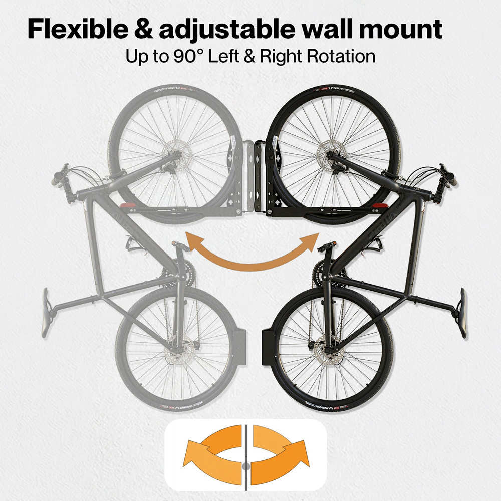 Monvelo Black Carbon Steel Foldable Adjustable Wall Mounted Swivel Bike Rack Image 4