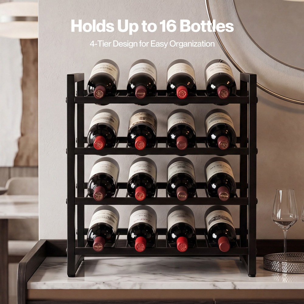 Levede Black Metal 16 Bottle Countertop Wine Rack Image 4