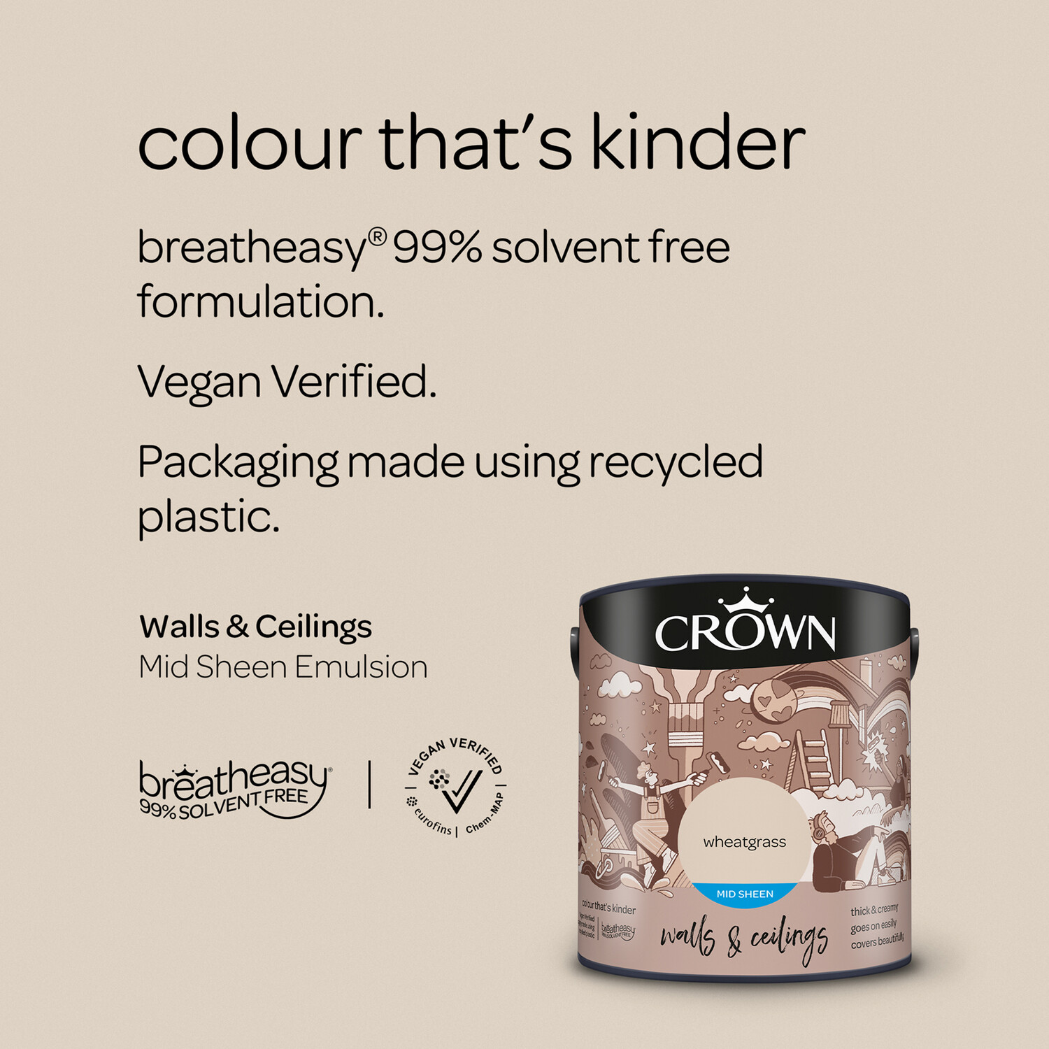 Crown Walls & Ceilings Wheatgrass Mid Sheen Emulsion Paint 2.5L Image 9