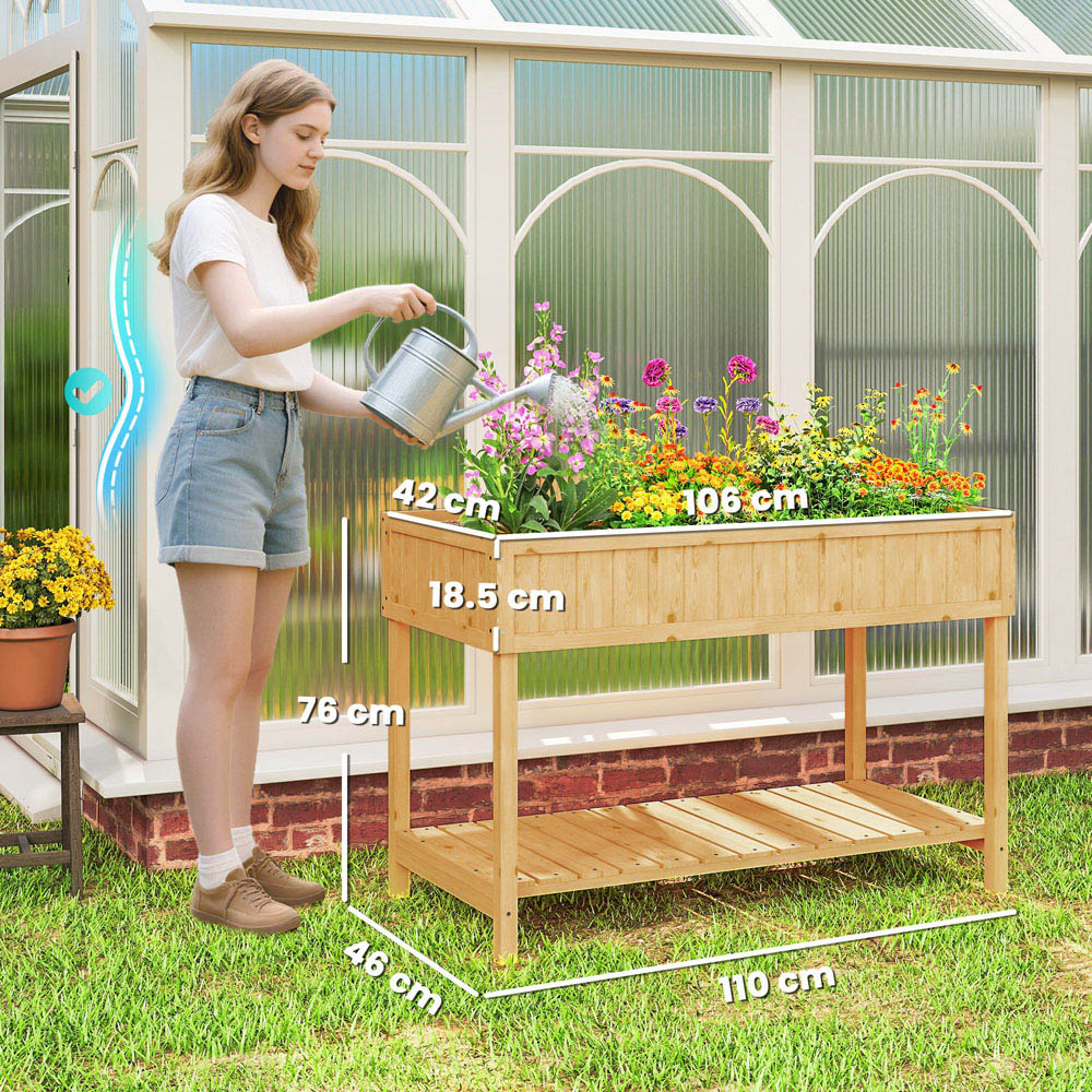 Outsunny Wooden Herb Planter Stand 8 Cubes Bottom Shelf Raised Bed Natural Image 9