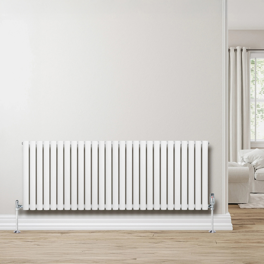 MonsterShop White Oval Single Column Radiator and Chrome Valve Set 5260 BTU 600 x 1620mm Image 2