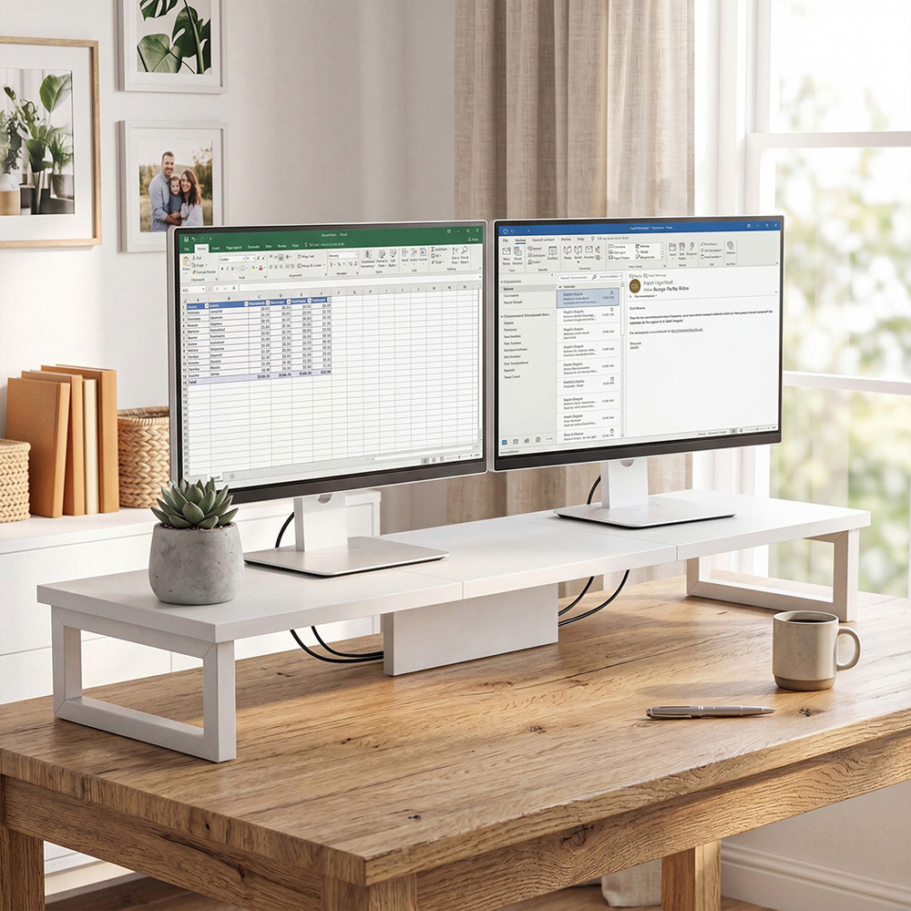 Levede White Dual Monitor Stand Riser 90cm Image 2