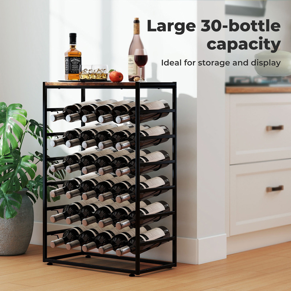 Levede Black and Brown Wooden Freestanding Wine Rack 30 Bottle Image 6