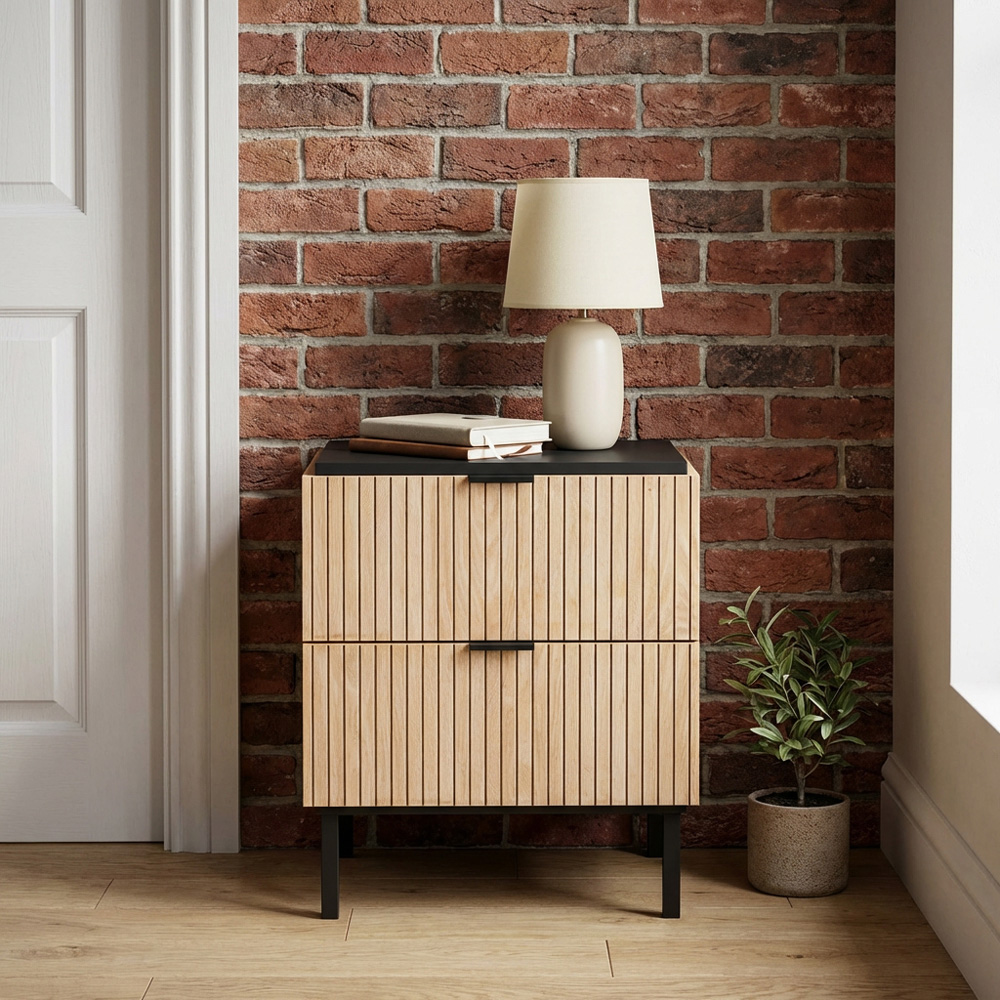 Saxon 2 Drawer Black Bedside Table Image 4