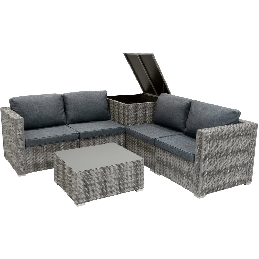Jardi Grey Rattan 4 Seater Modular Garden Corner Lounge Set with Storage Box 250L Image 2