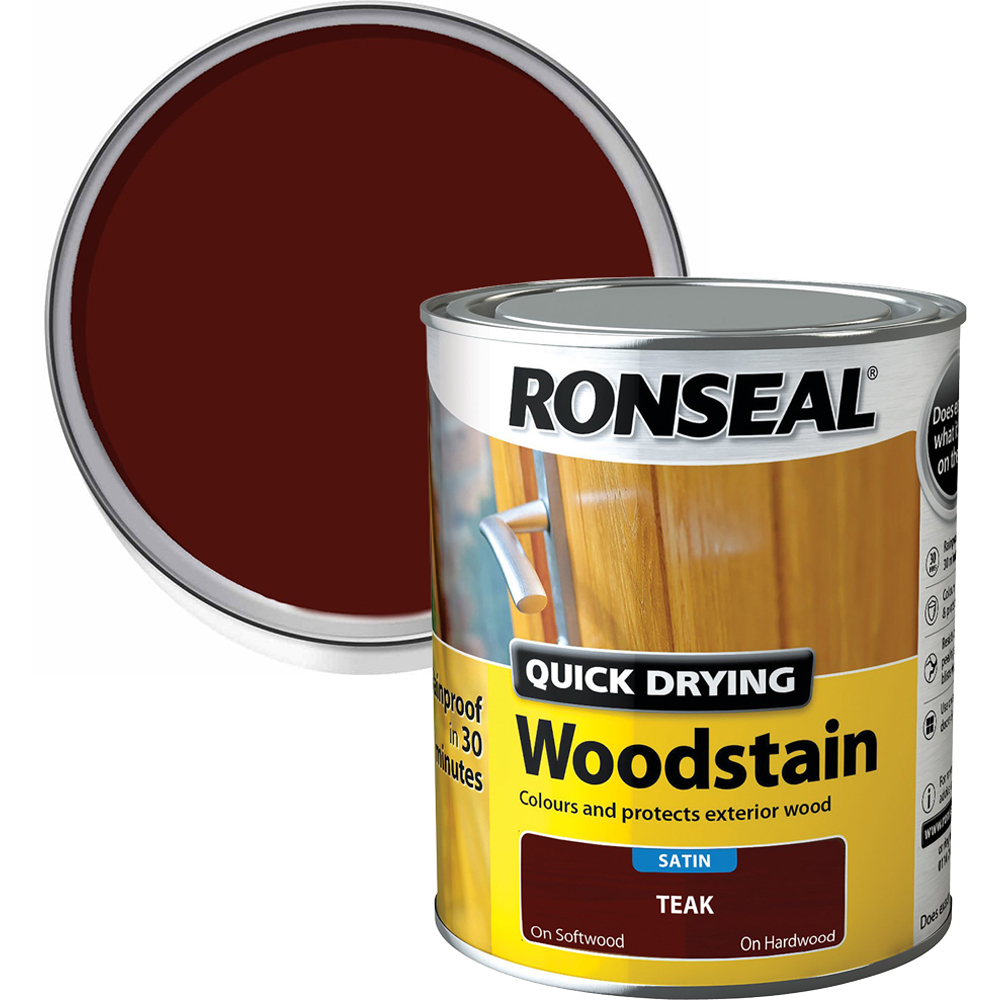 Ronseal Quick Drying Satin Wood Stain - Teak / 750ml Image 1