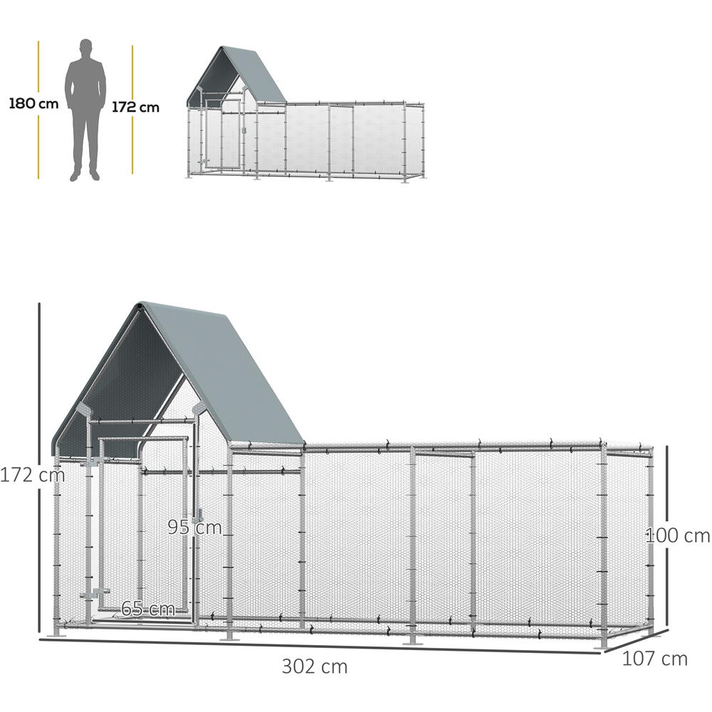 PawHut Walk In Chicken Run Large Outdoor Chicken Cage Coop w/ Cover 3 x 1 x 1.7m Image 9