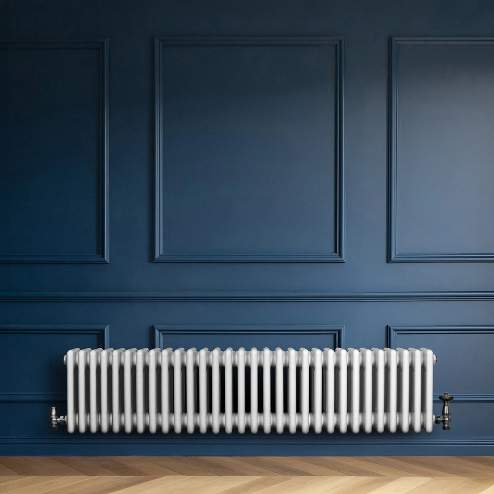 MonsterShop White 4 Column Radiator and Chrome Valve Set 5185 BTU 300 x 1370mm Image 2