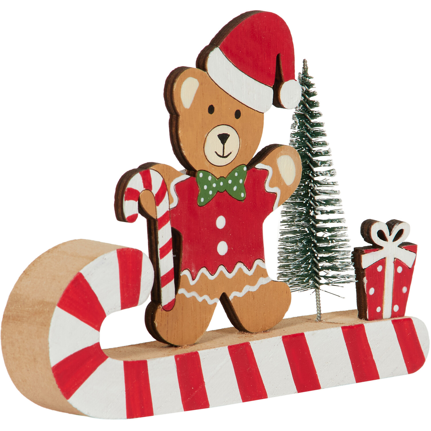Wooden Bear On Candy Cane Decoration Image 2