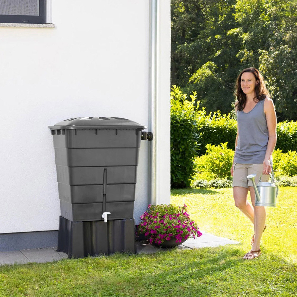 Garantia Graphite Grey Angular Rain Butt with Stand Tap and Square Diverter 300L Image 2