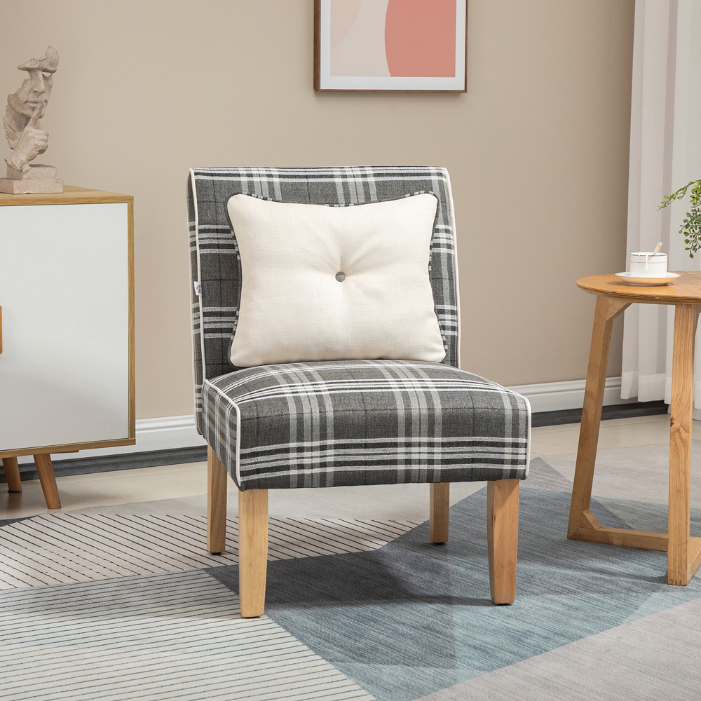 HOMCOM Dining Chair Linen-Touch Fabric Kitchen Chair W/ Rubber Wood Legs Grey Image 3