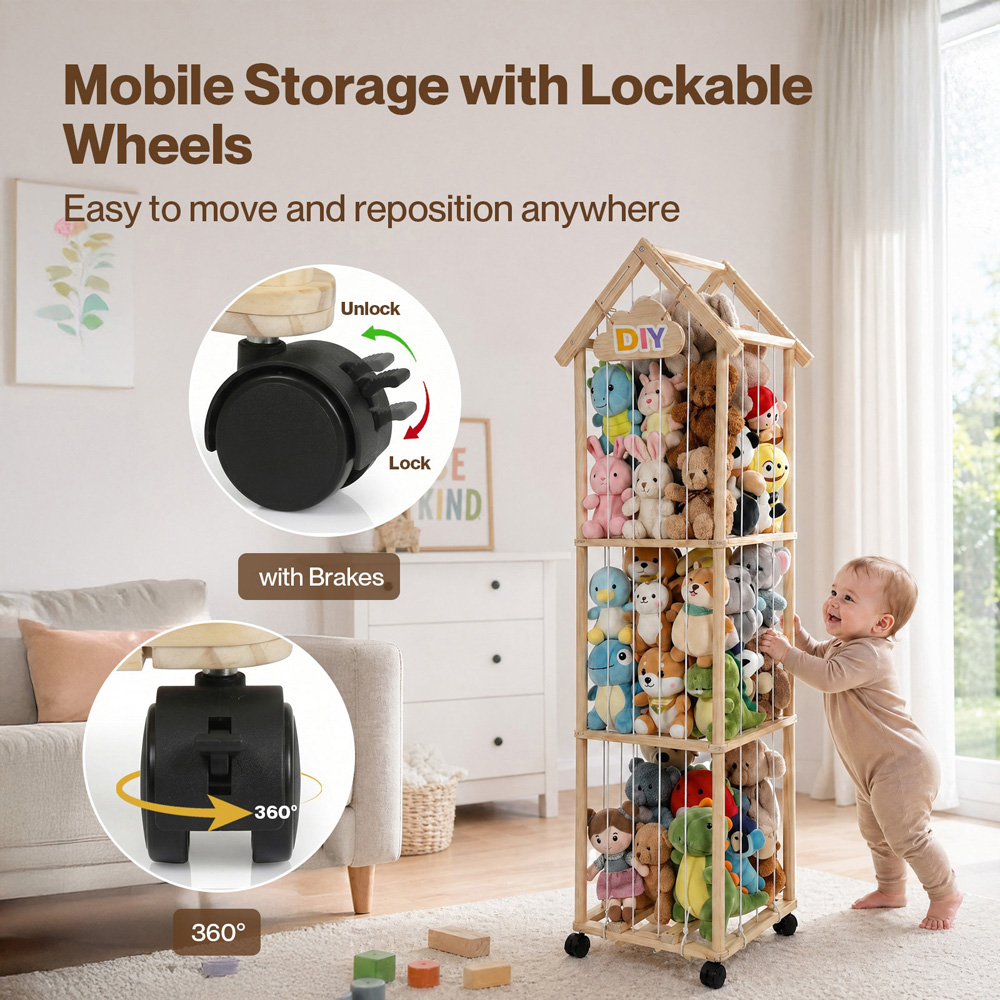 Levede House-Shaped Kids Toy Organiser with Lockable Wheels Image 6