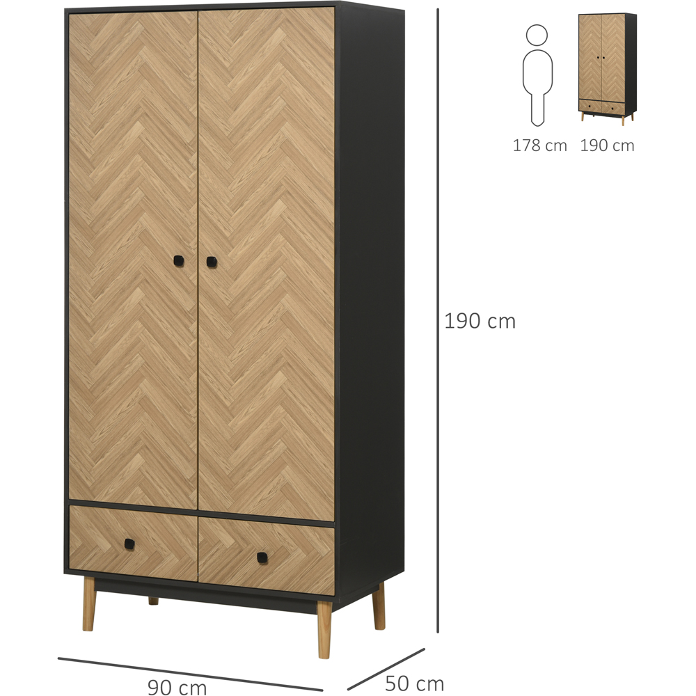 Portland 2 Door 2 Drawer Natural Wood and Black Wardrobe Image 3