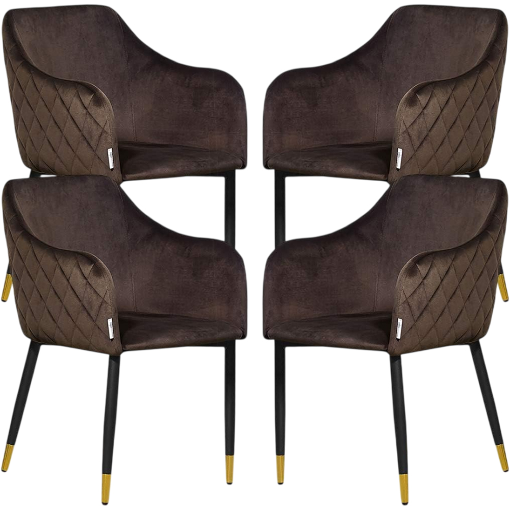 Life Interiors Verona Brown and Gold Velvet Upholstered Dining Chair Set of 4 Image 2