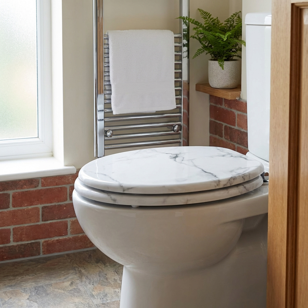 White Marble Effect Toilet Seat Image 4