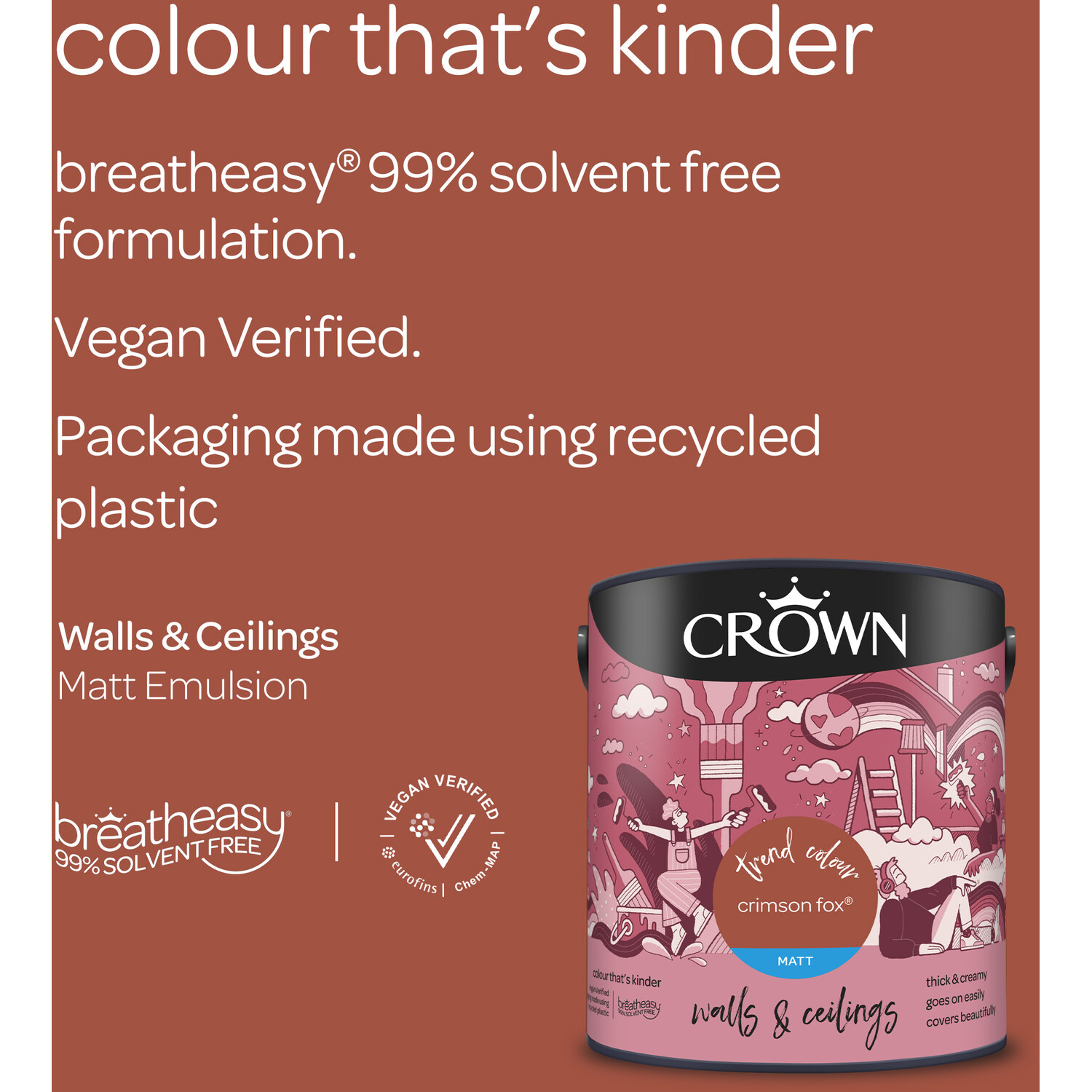 Crown Walls and Ceilings Crimson Fox Matt Emulsion Paint 2.5L Image 7