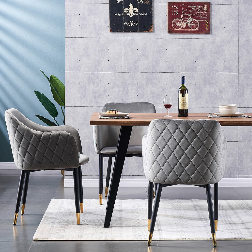 Life Interiors Verona Grey and Gold Velvet Upholstered Dining Chair Set of 2 Image 5