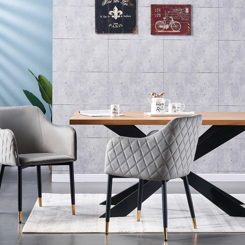 Life Interiors Verona Grey and Gold Velvet Upholstered Dining Chair Set of 2 Image 4