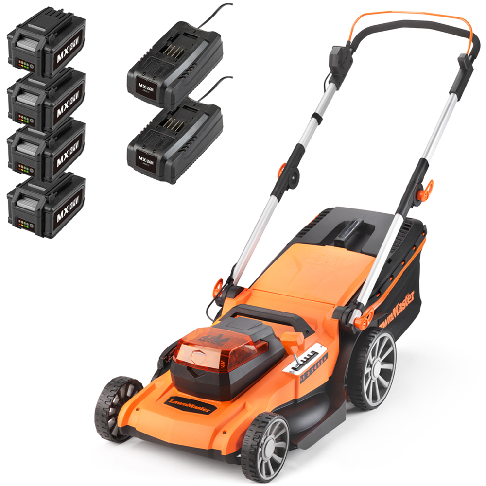 LawnMaster MX 24V 48V 46cm Cordless Lawnmower with 2 Battery Set Image 1