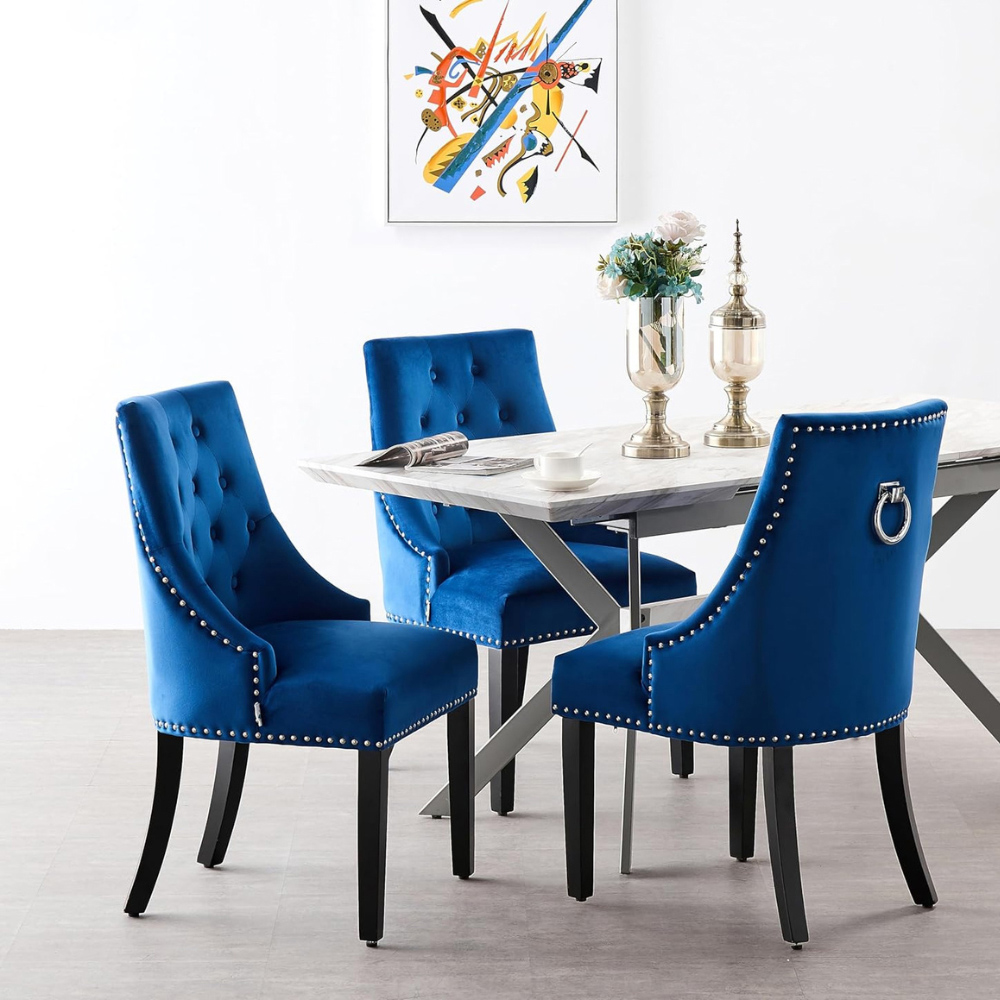Life Interiors Windsor Blue Velvet Knocker Back Dining Chair Set of 6 Image 7