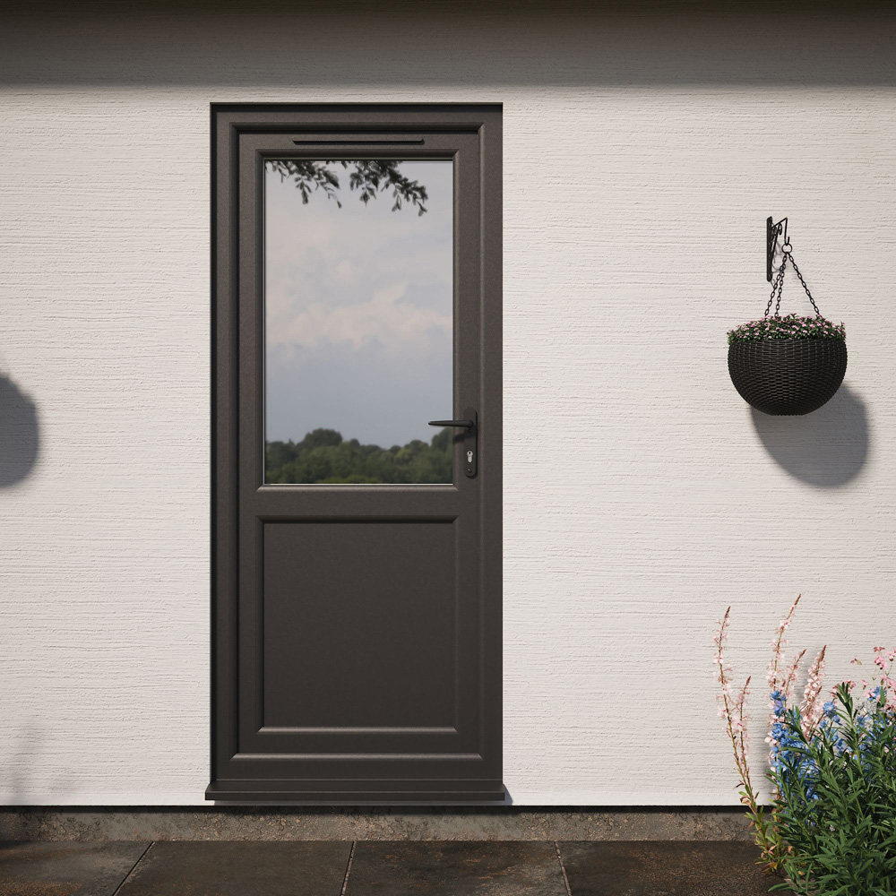 Crystal Black and White Half Glass LH Open Obscure Double Glazed Door 890 x 2090mm Image 2