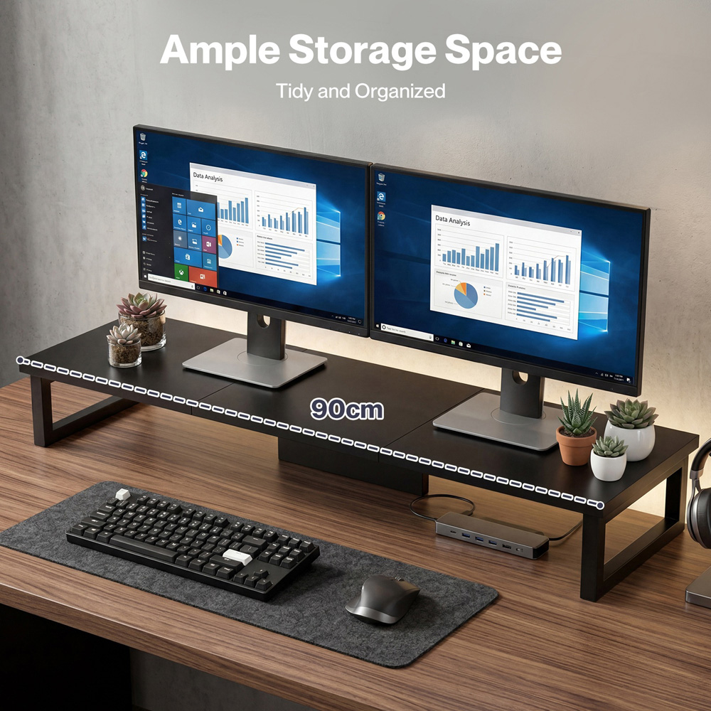 Levede Black Dual Screen Computer Monitor Stand Riser 90cm Image 4