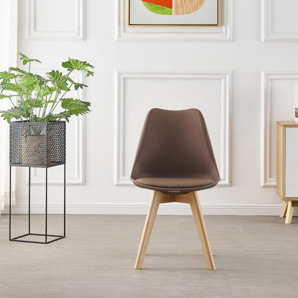 Life Interiors Lorenzo Brown Faux Leather Plastic Dining Chairs Set of 6 Image 6