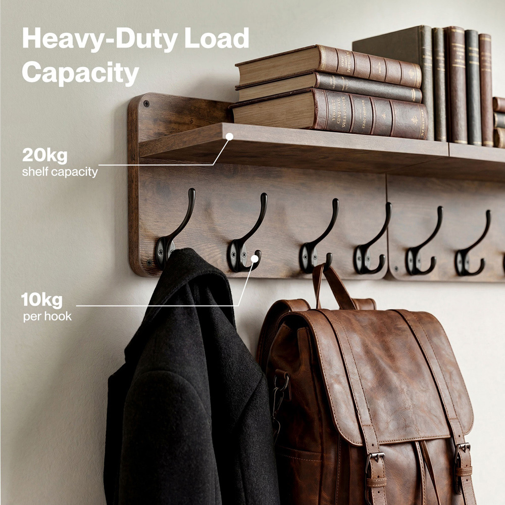Levede Retro Brown Wall-Mounted Coat Rack with 4 Hooks Set of 2 Image 4