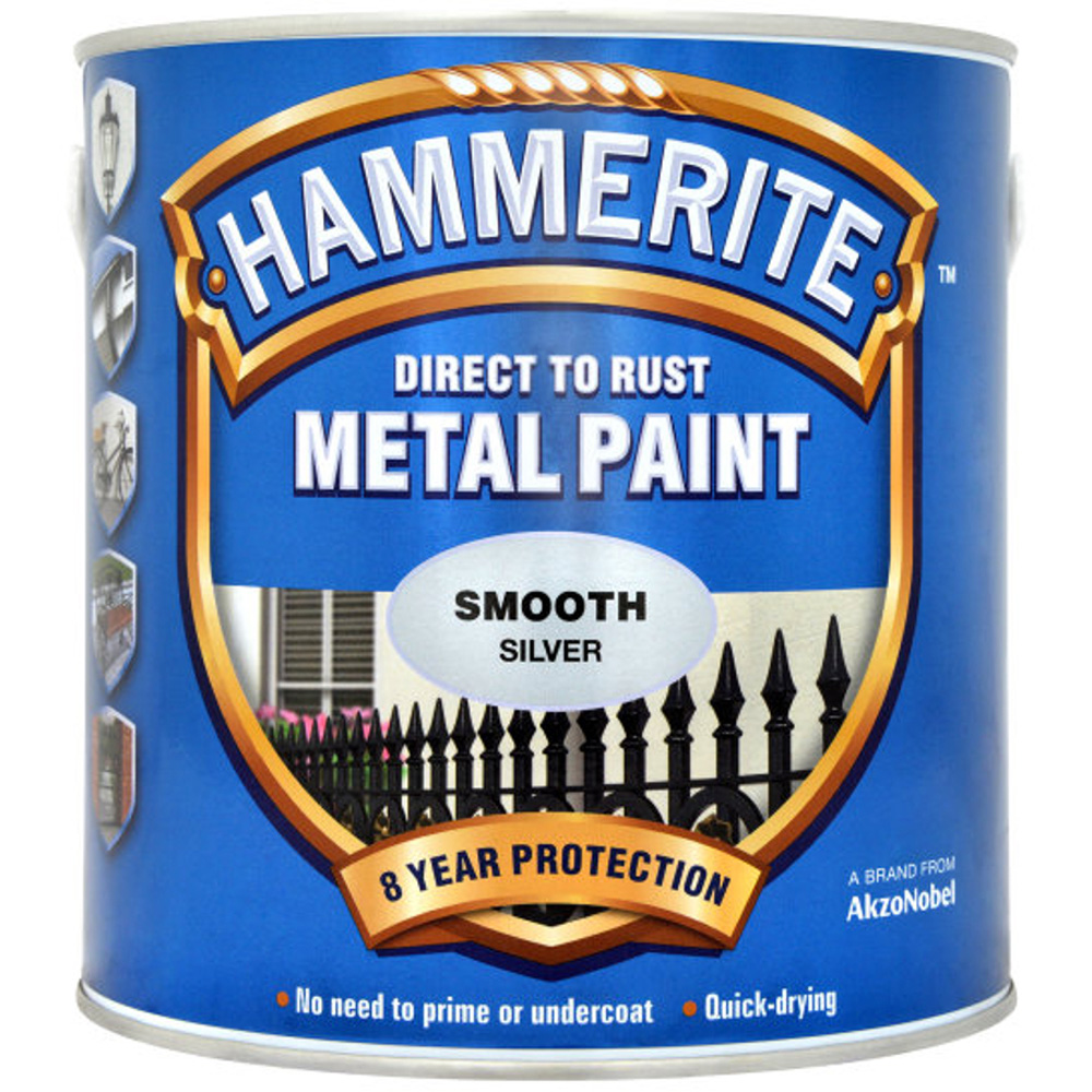 Hammerite Smooth Silver Direct to Rust Metal Paint 2.5L Image 2