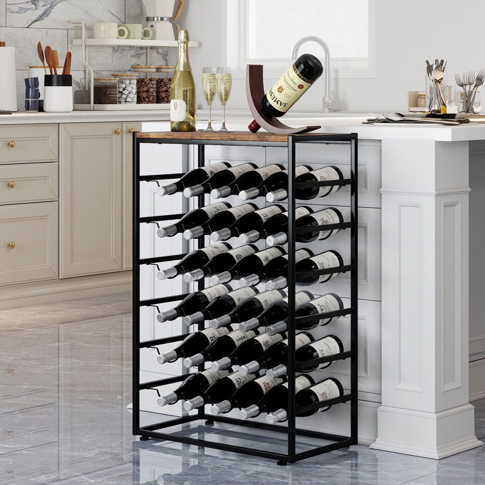 Levede Black and Brown Wooden Freestanding Wine Rack 30 Bottle Image 3