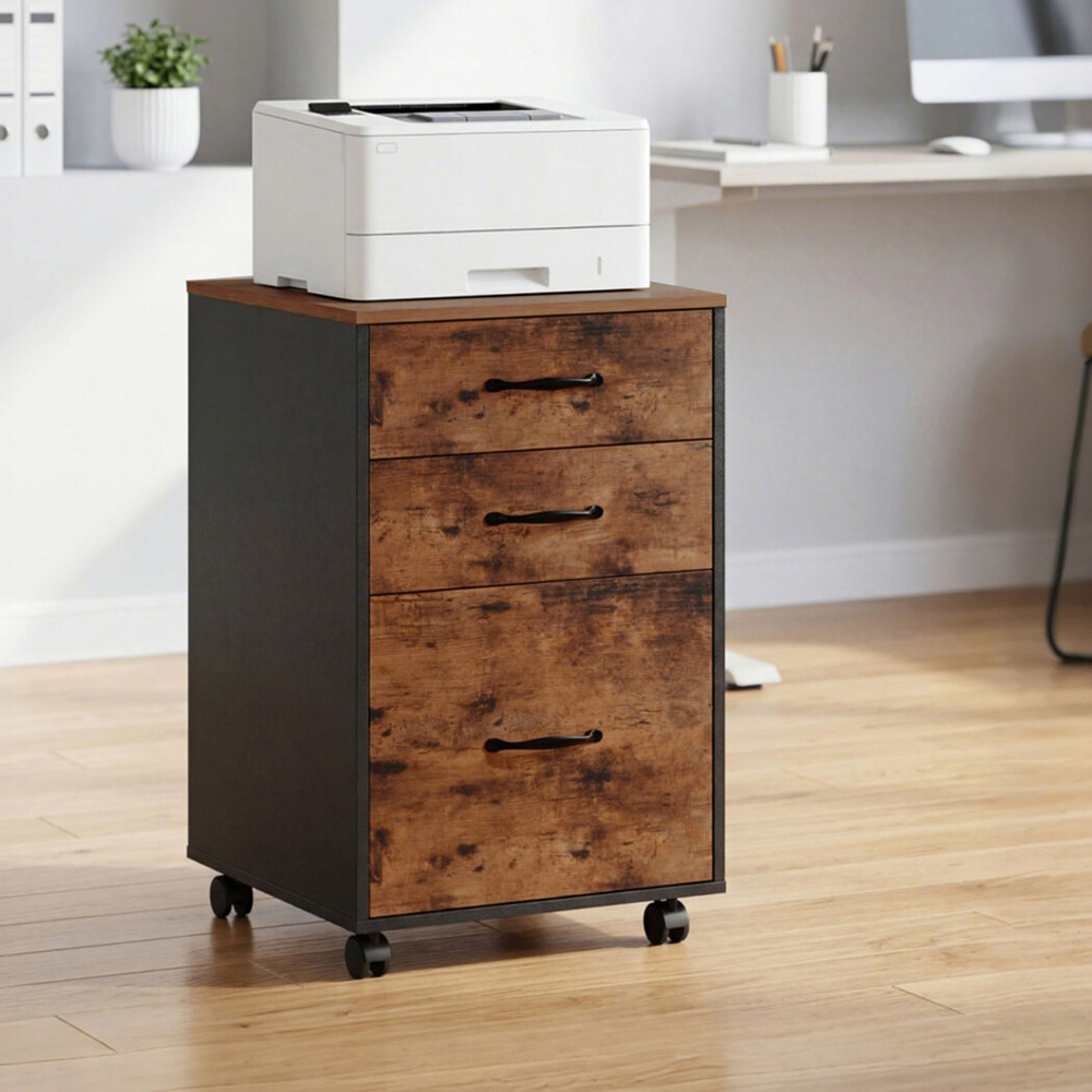 Levede Walnut 3 Drawer File Cabinet with Wheels Image 3