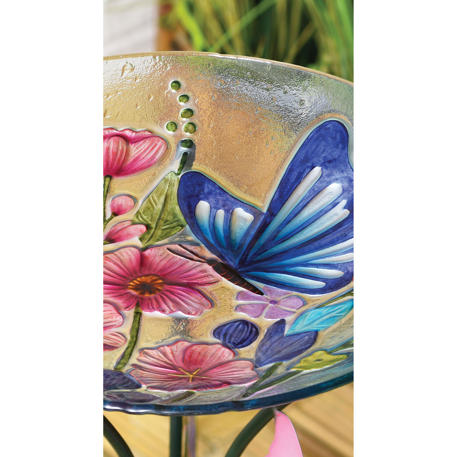 Butterfly Bird Bath with Stand - Multicolour Image 3