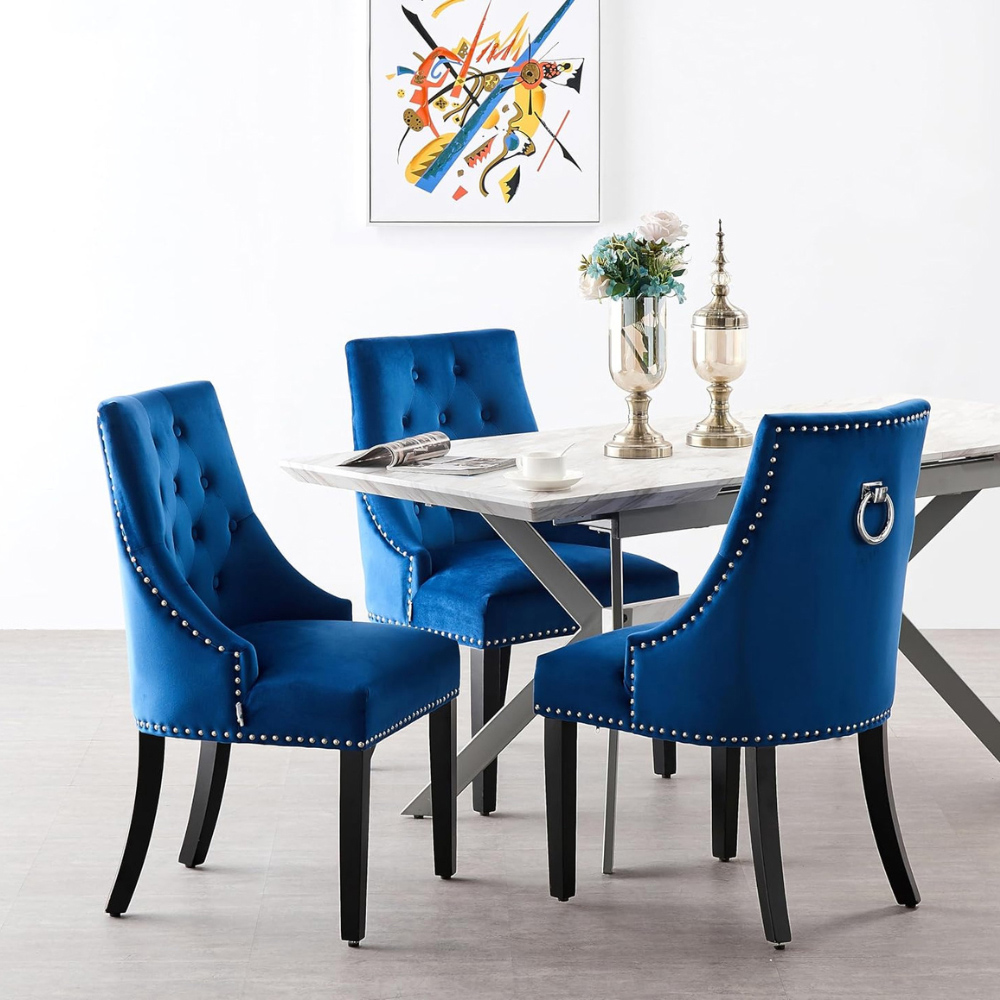 Life Interiors Windsor Blue Velvet Knocker Back Dining Chair Image 7